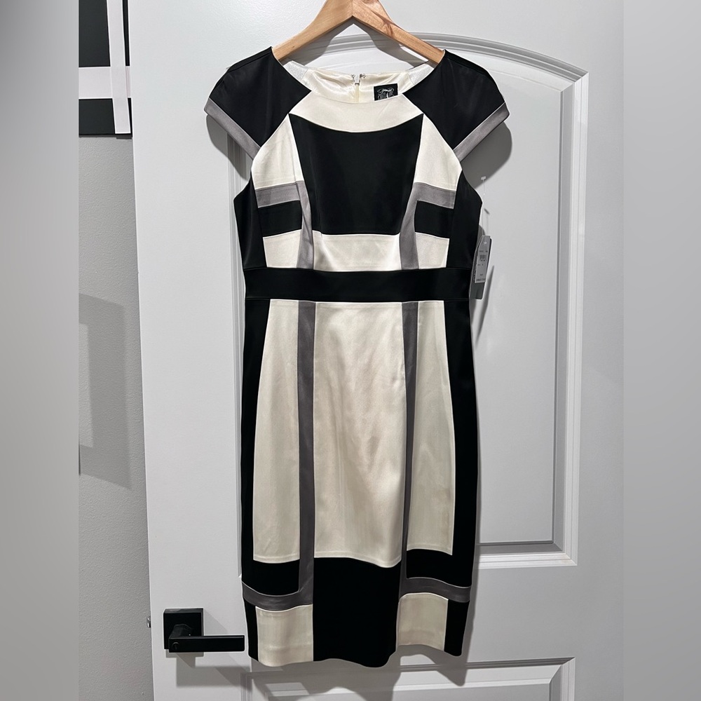 Jax stretch satin bodycon colorblock cocktail dress gown